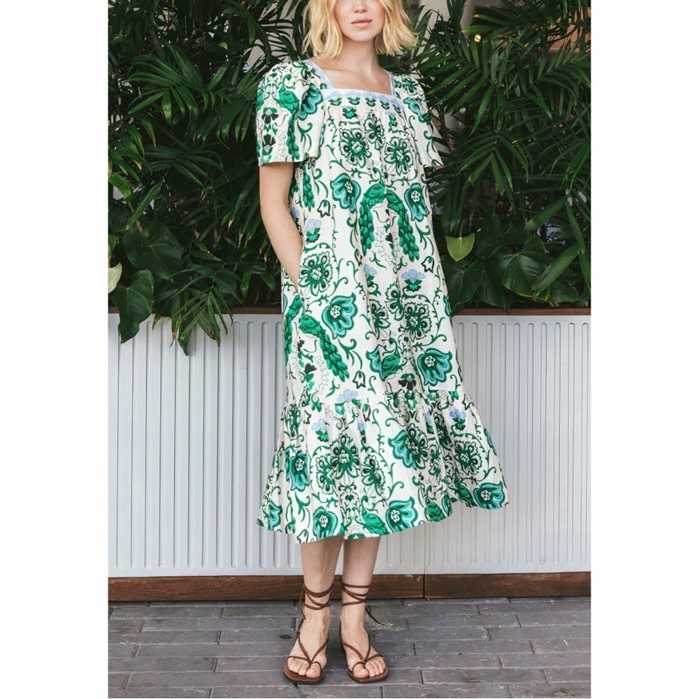NWOT Cara Cara Midi Floral Linen Chani Short-Sleeve Dress